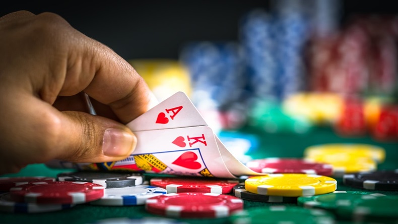 Winning hand at blackjack, betting concept