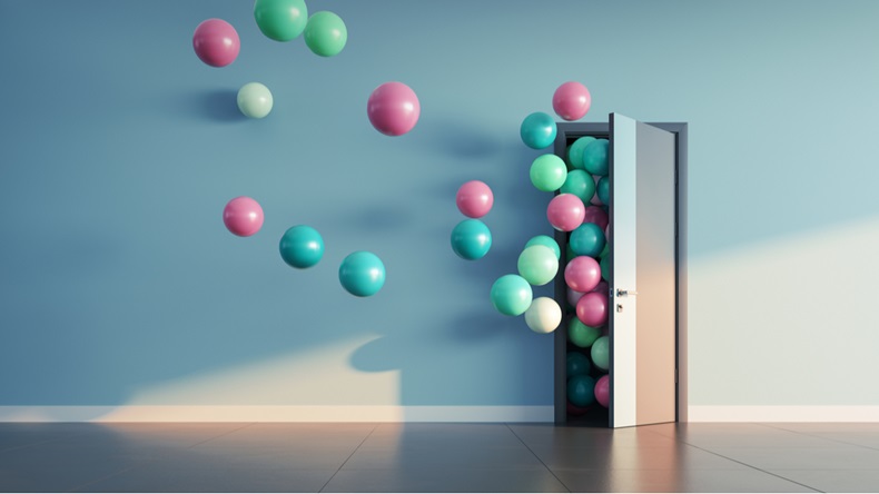 open door with balloons (shutterstock)